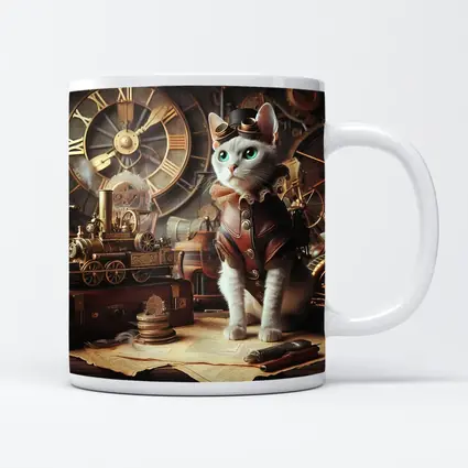 White Cat Steampunk Explorer Gears Clock