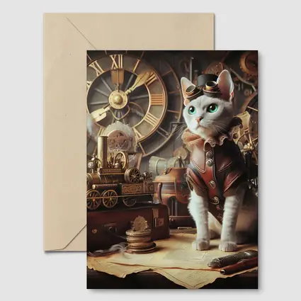 White Cat Steampunk Explorer Gears Clock