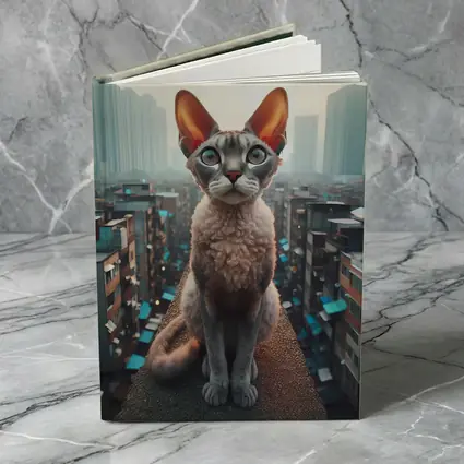 Devon Rex Cat Sitting Over City Skyline