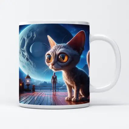 Big Eyed Cat Moonlit Fantasy Space Scene