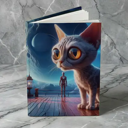 Big Eyed Cat Moonlit Fantasy Space Scene