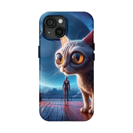 Big Eyed Cat Moonlit Fantasy Space Scene