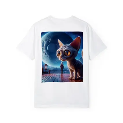 Big Eyed Cat Moonlit Fantasy Space Scene