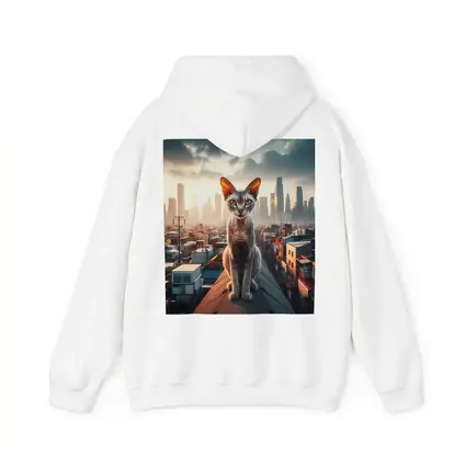 Devon Rex Cat Sitting On City Rooftop