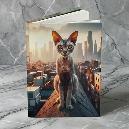 Devon Rex Cat Sitting On City Rooftop