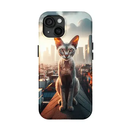 Devon Rex Cat Sitting On City Rooftop