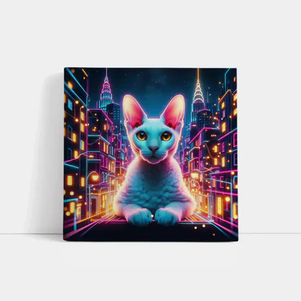 Sphynx Cat Neon City Night Art