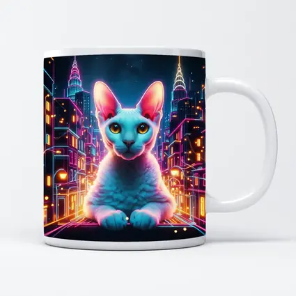 Sphynx Cat Neon City Night Art