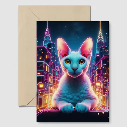 Sphynx Cat Neon City Night Art