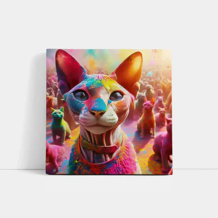 Sphynx Cat Covered in Colorful Festival Paint