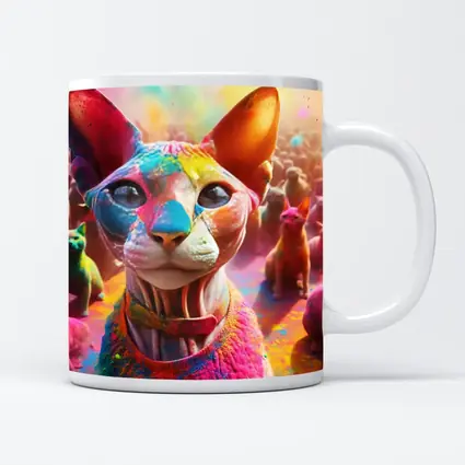 Sphynx Cat Covered in Colorful Festival Paint