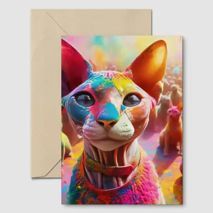 Sphynx Cat Covered in Colorful Festival Paint