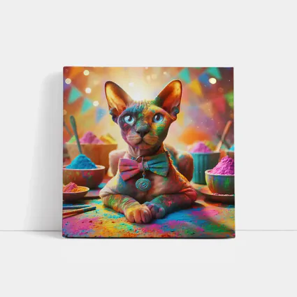 Sphynx Cat Covered Colorful Holi Powder