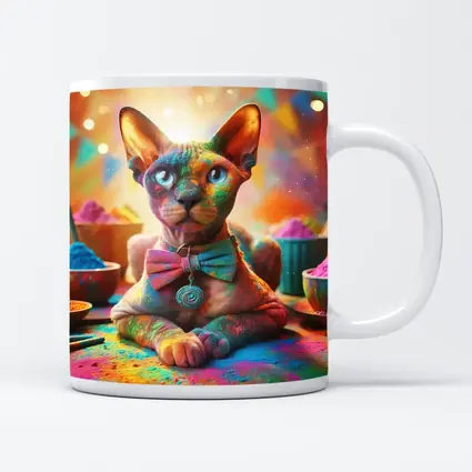 Sphynx Cat Covered Colorful Holi Powder