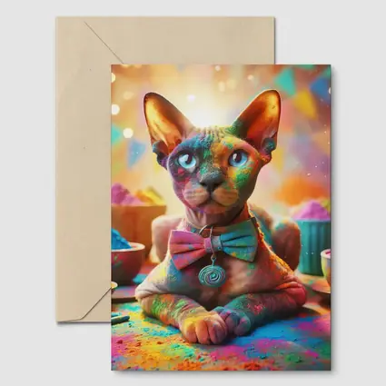 Sphynx Cat Covered Colorful Holi Powder