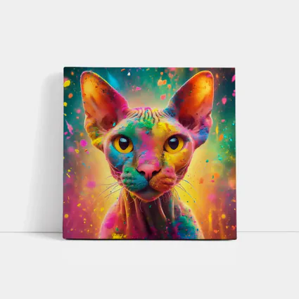 Sphynx Cat Colorful Holi Paint Explosion
