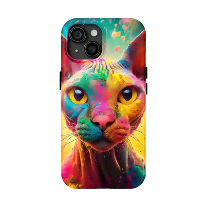 Sphynx Cat Colorful Holi Paint Explosion