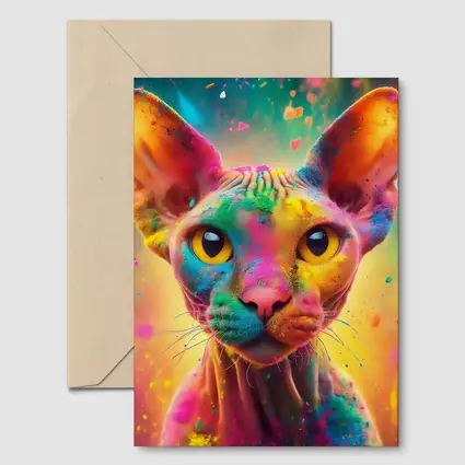 Sphynx Cat Colorful Holi Paint Explosion