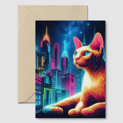 Cornish Rex Cat Neon City Night