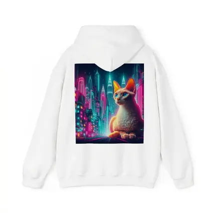 Devon Rex Cat Neon Cyberpunk City Night