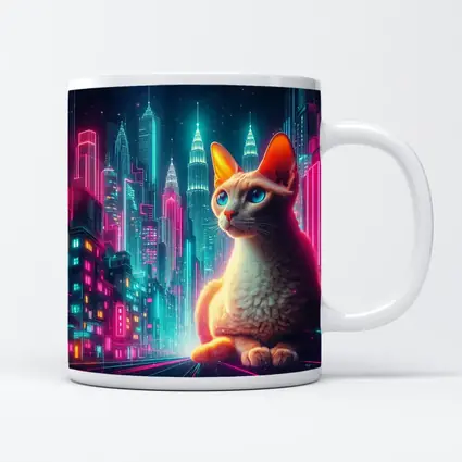 Devon Rex Cat Neon Cyberpunk City Night