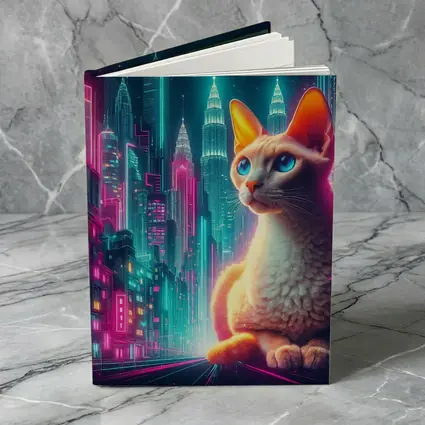 Devon Rex Cat Neon Cyberpunk City Night
