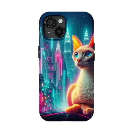 Devon Rex Cat Neon Cyberpunk City Night