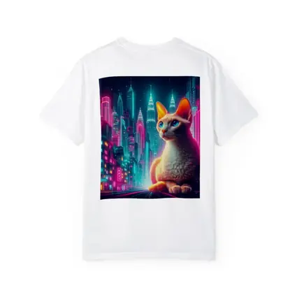 Devon Rex Cat Neon Cyberpunk City Night