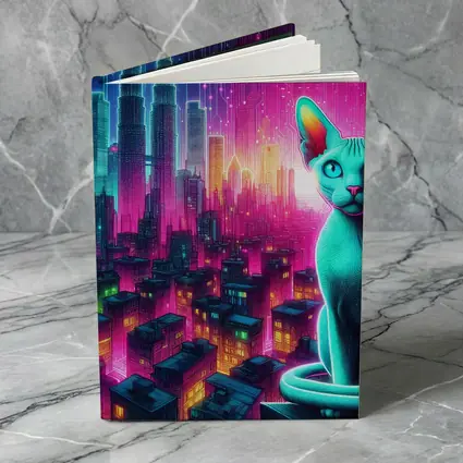 Sphynx Cat Neon Cyberpunk City Night