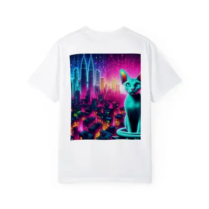 Sphynx Cat Neon Cyberpunk City Night