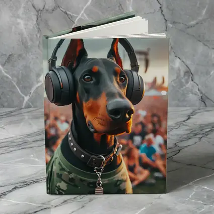 Doberman Wearing Headphones at Music Festival
