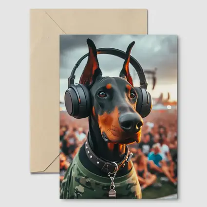 Doberman Wearing Headphones at Music Festival