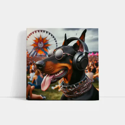Doberman Pinscher Dog At Music Festival