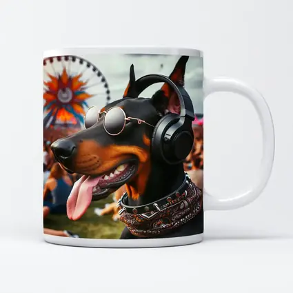 Doberman Pinscher Dog At Music Festival