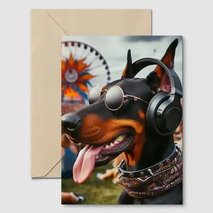 Doberman Pinscher Dog At Music Festival