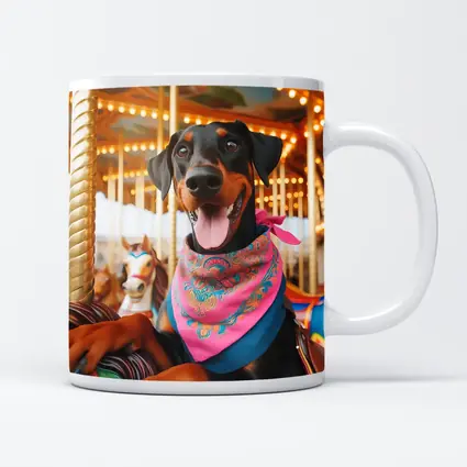 Happy Doberman Pinscher at Colorful Carousel