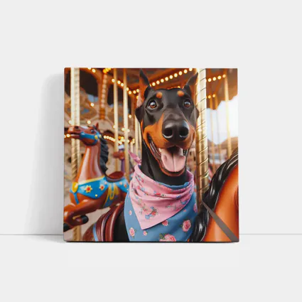 Happy Doberman Pinscher on Carousel Ride