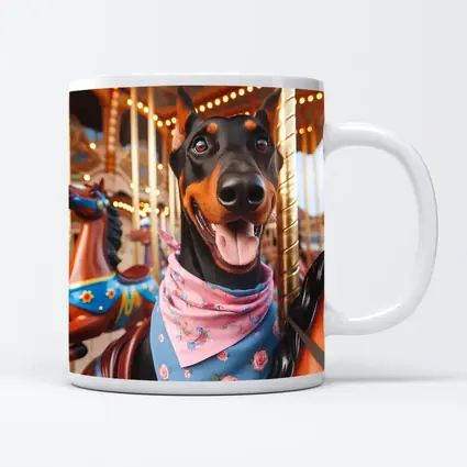Happy Doberman Pinscher on Carousel Ride