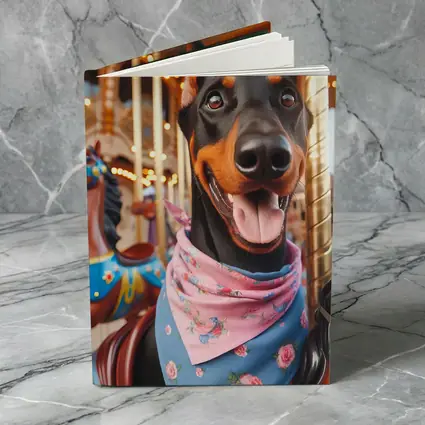 Happy Doberman Pinscher on Carousel Ride