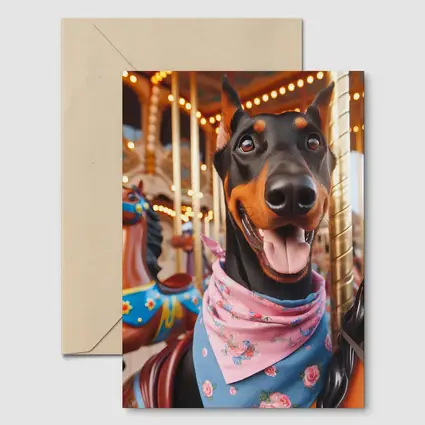 Happy Doberman Pinscher on Carousel Ride
