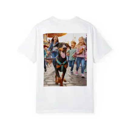 Doberman Pinscher Running With Happy Family