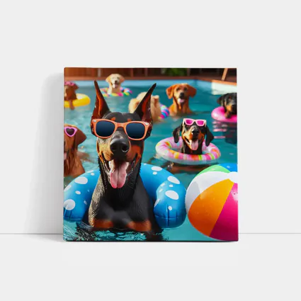 Doberman Dogs Pool Party Summer Fun