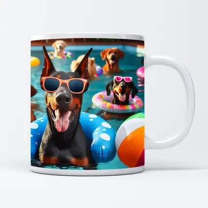 Doberman Dogs Pool Party Summer Fun