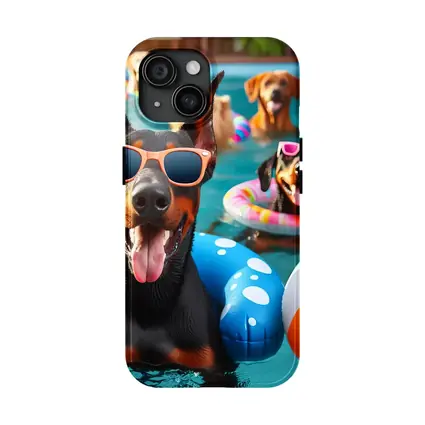 Doberman Dogs Pool Party Summer Fun
