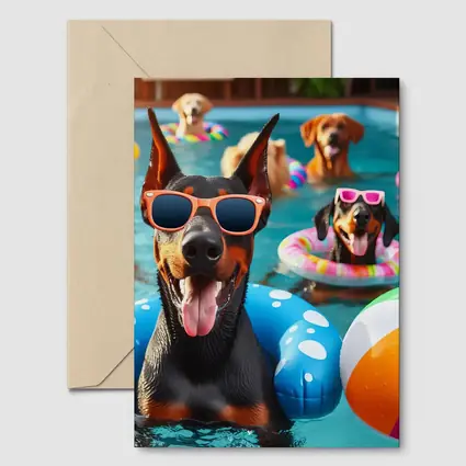 Doberman Dogs Pool Party Summer Fun