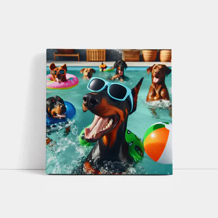 Doberman Pinscher Dogs Pool Party Summer