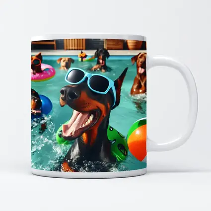 Doberman Pinscher Dogs Pool Party Summer