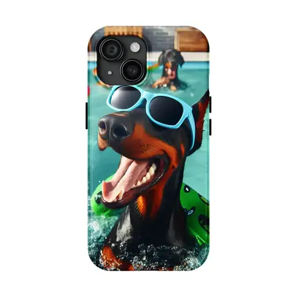 Doberman Pinscher Dogs Pool Party Summer