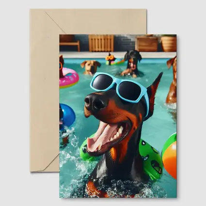 Doberman Pinscher Dogs Pool Party Summer