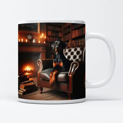Doberman Pinscher Relaxing in Cozy Library